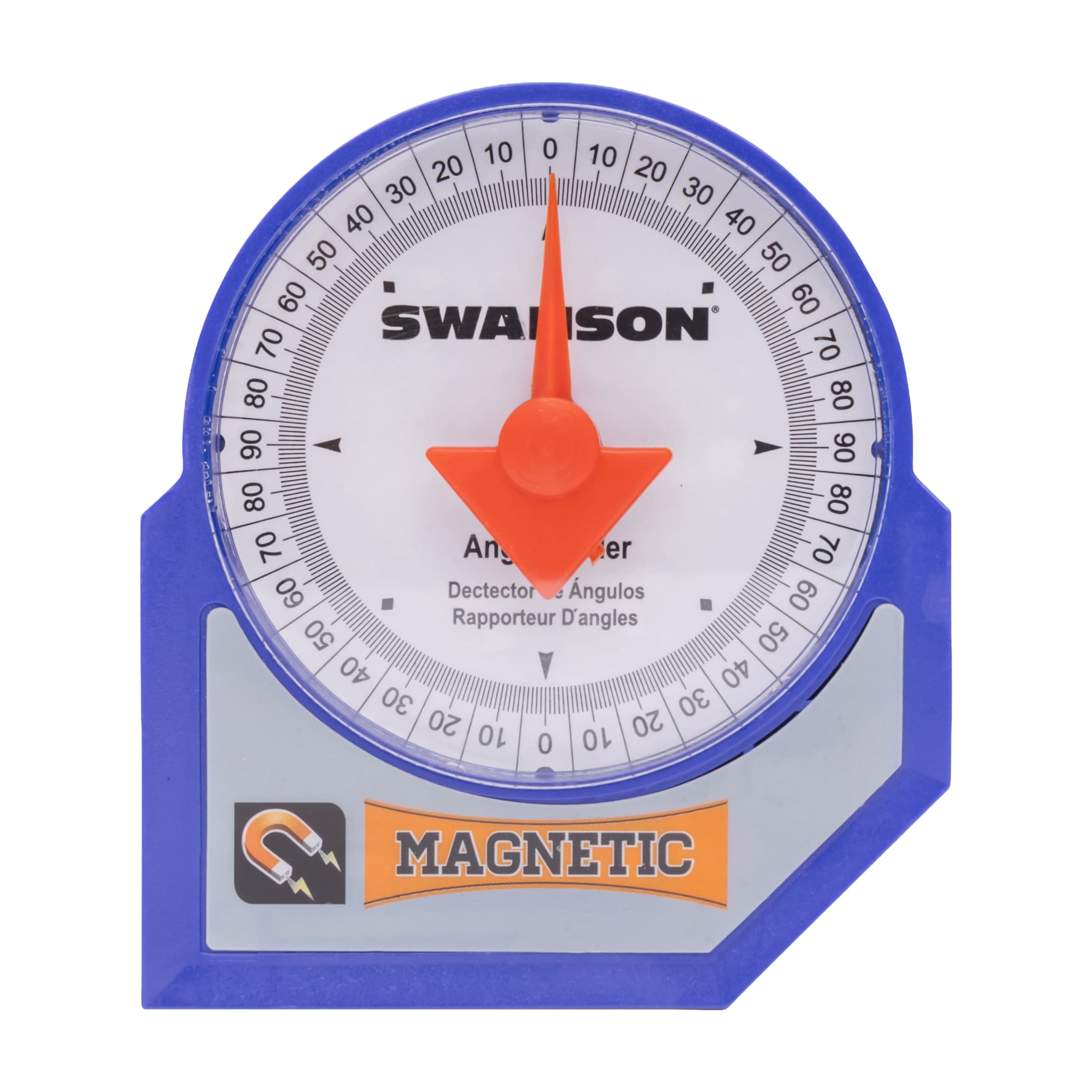 Studio shot of the Swanson AF006M Magnetic Angle Finder, compact yellow composite tool with a degree dial and V-grooved bottom edge.