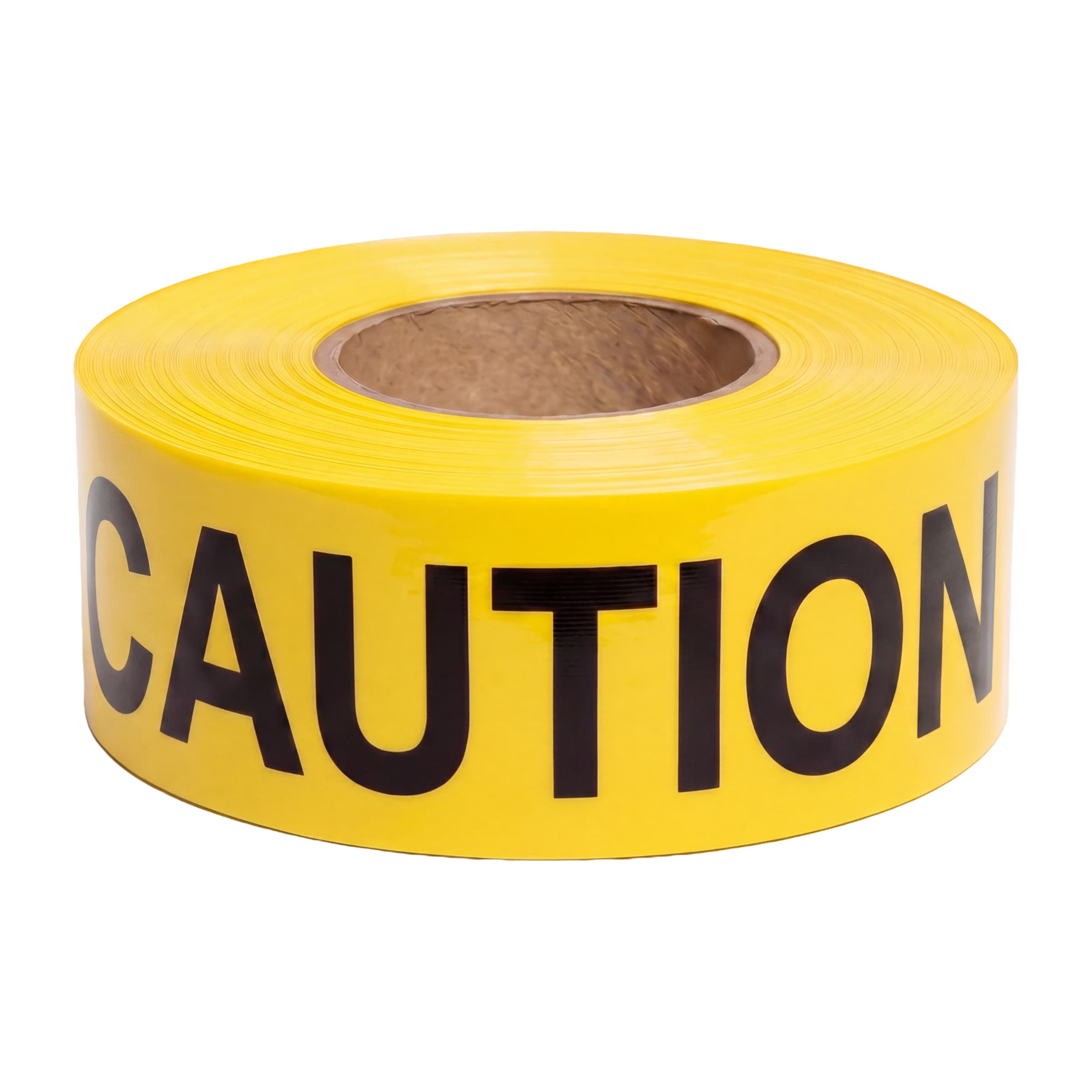 Studio shot of the Swanson 1000 ft. Caution Barricade Tape roll, yellow with bold black CAUTION print.