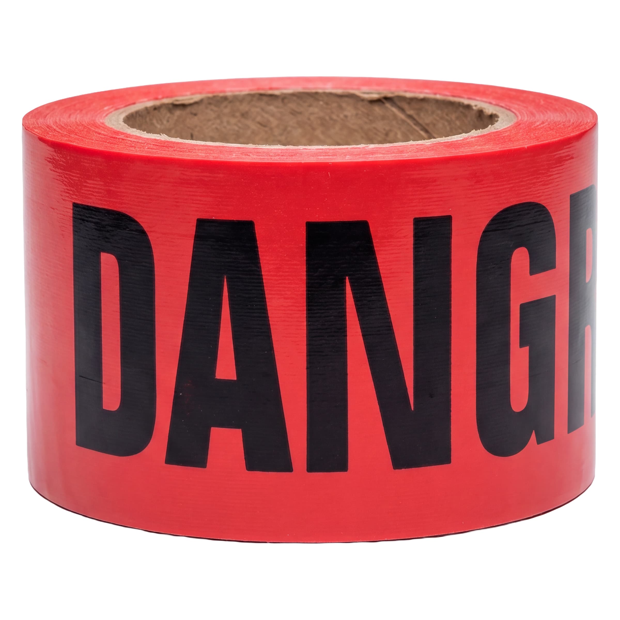 Studio shot of the Swanson Danger Barricade Tape roll, red with bold black DANGER print.