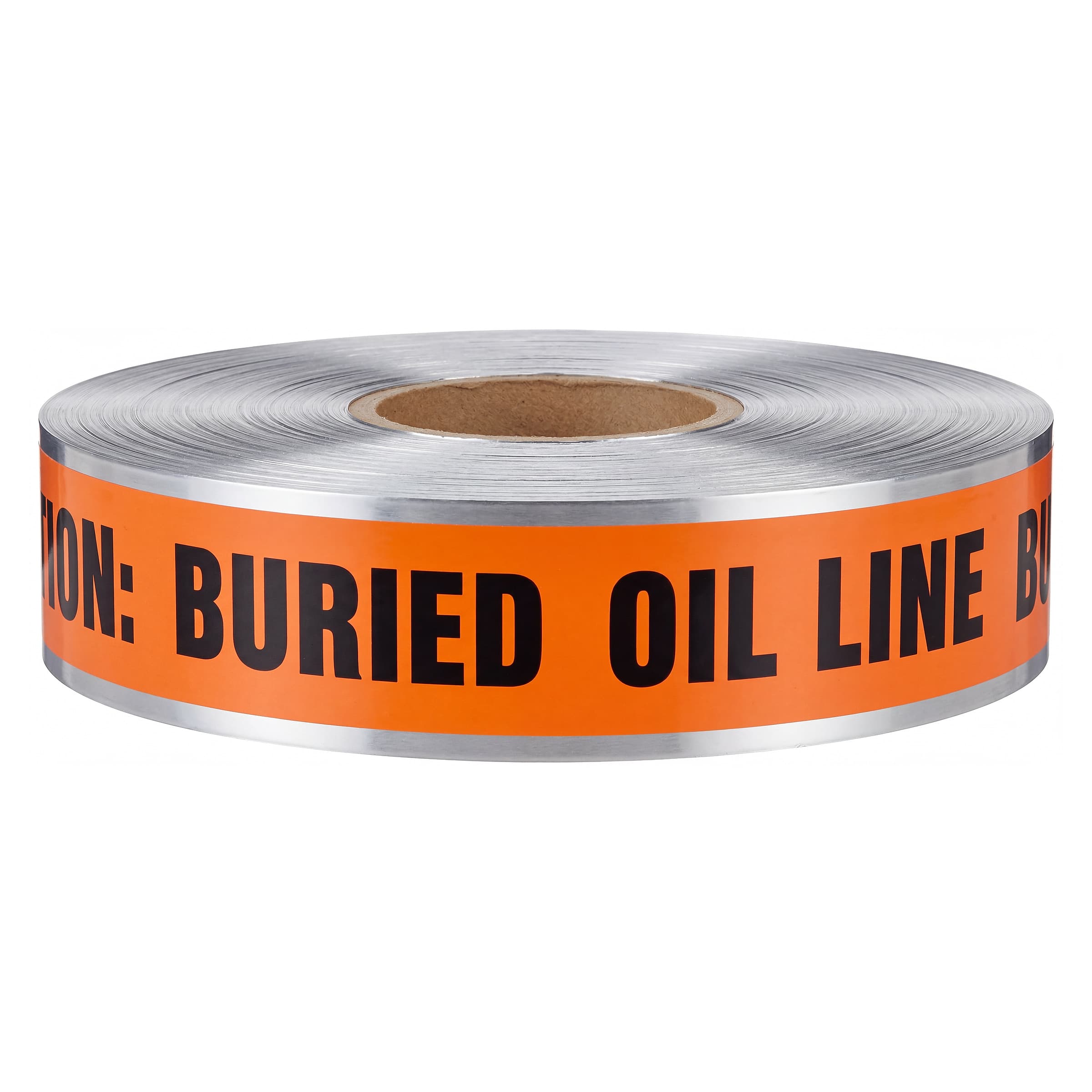 Studio shot of the Swanson DETO21005 2 in. Orange Oil detectable underground tape roll.