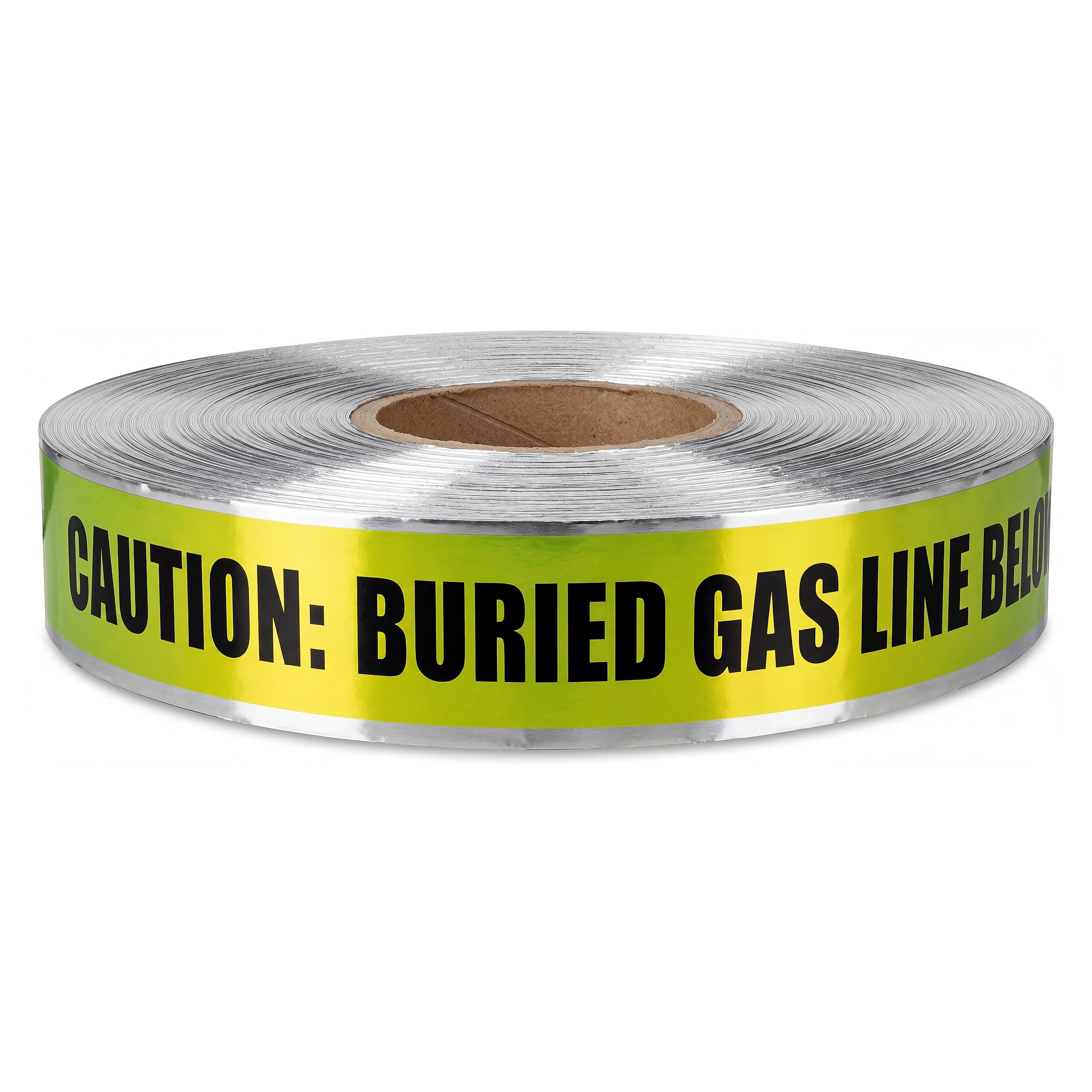 Studio shot of the Swanson DETY21005 2 in. Yellow Gas detectable underground tape roll.