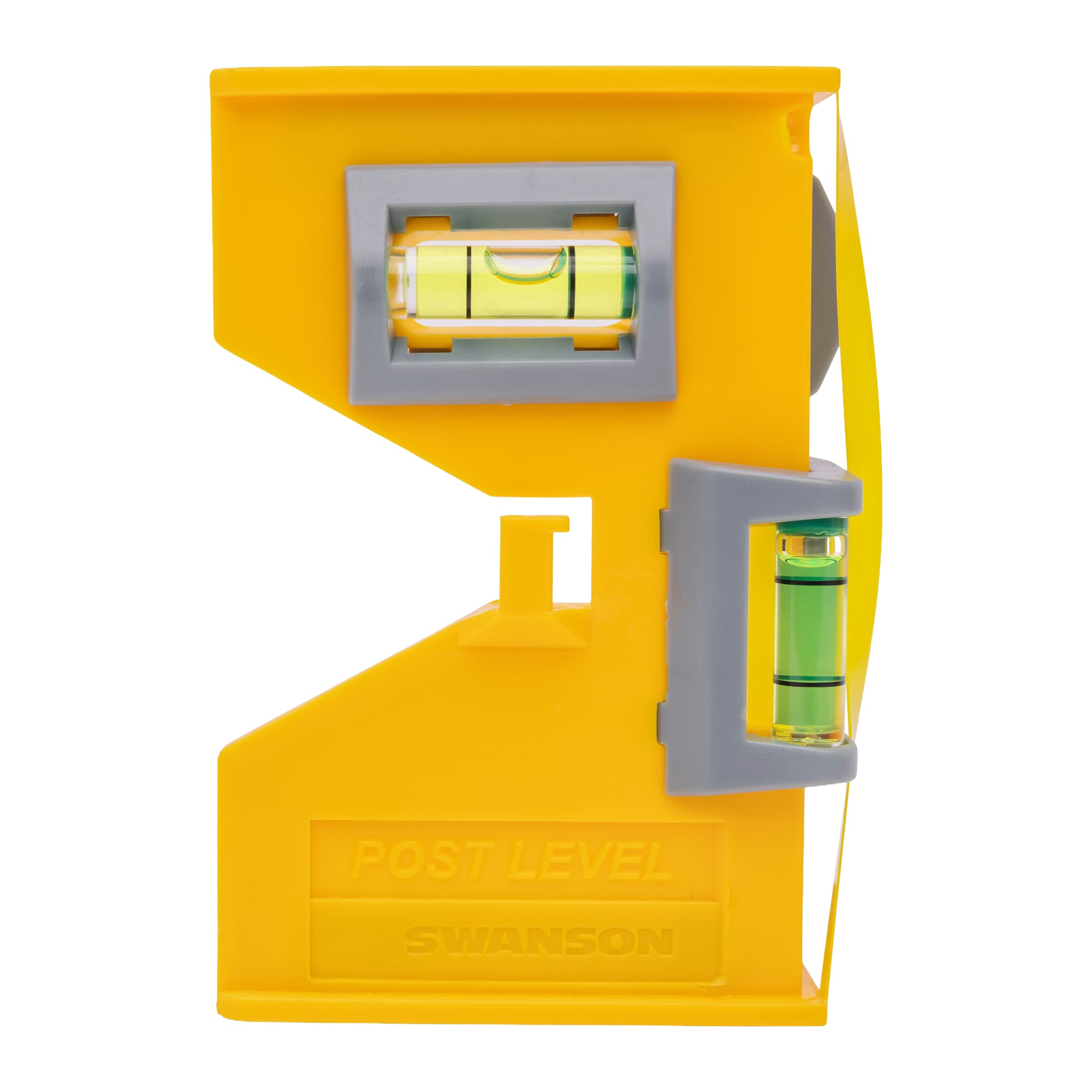 Reverse-side angle of the PL001M Post Level showing the elastic strap channel.