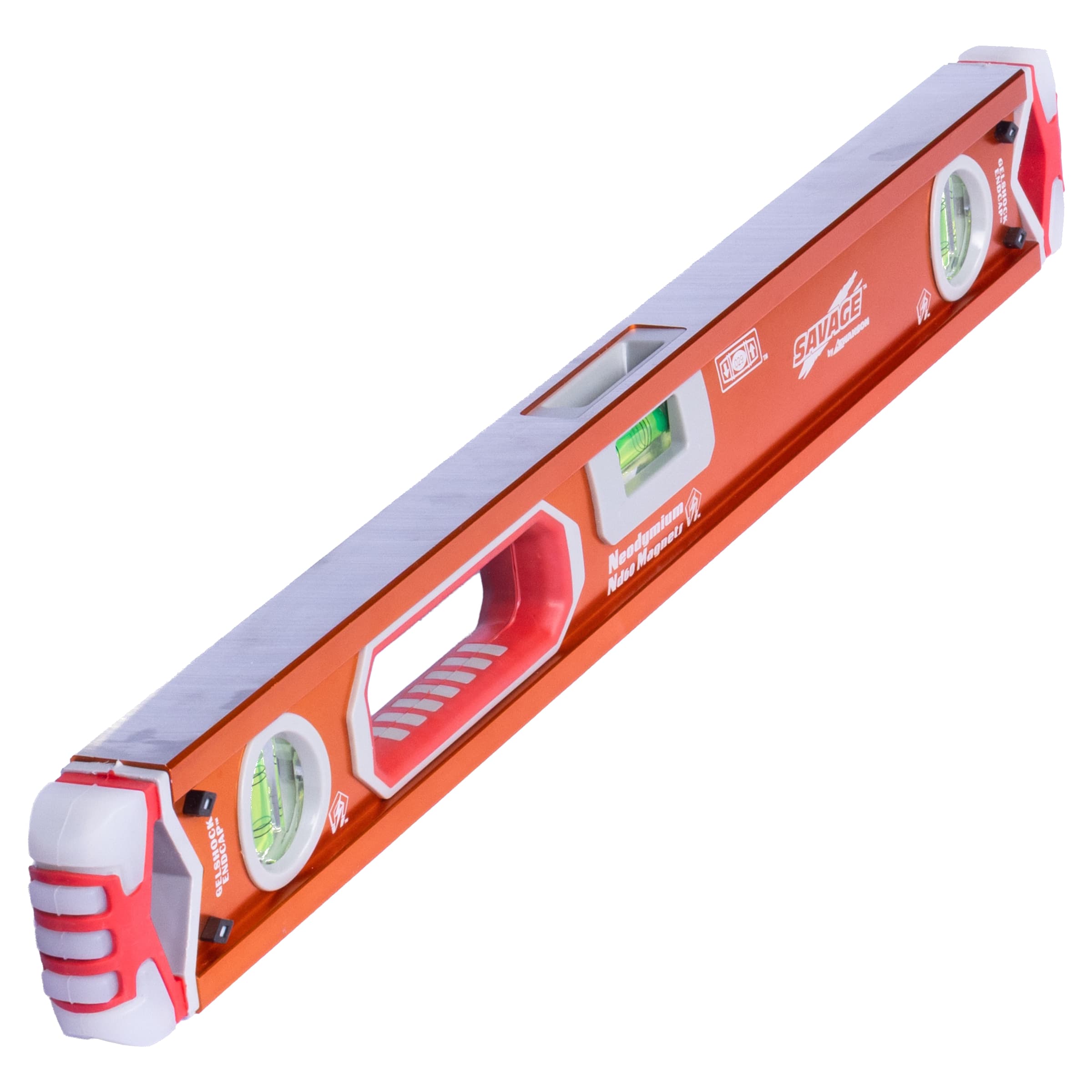 Alt-angle of the SVB24M showing the box-beam frame profile, Gel Shock™ end caps, and magnetic bottom edge.