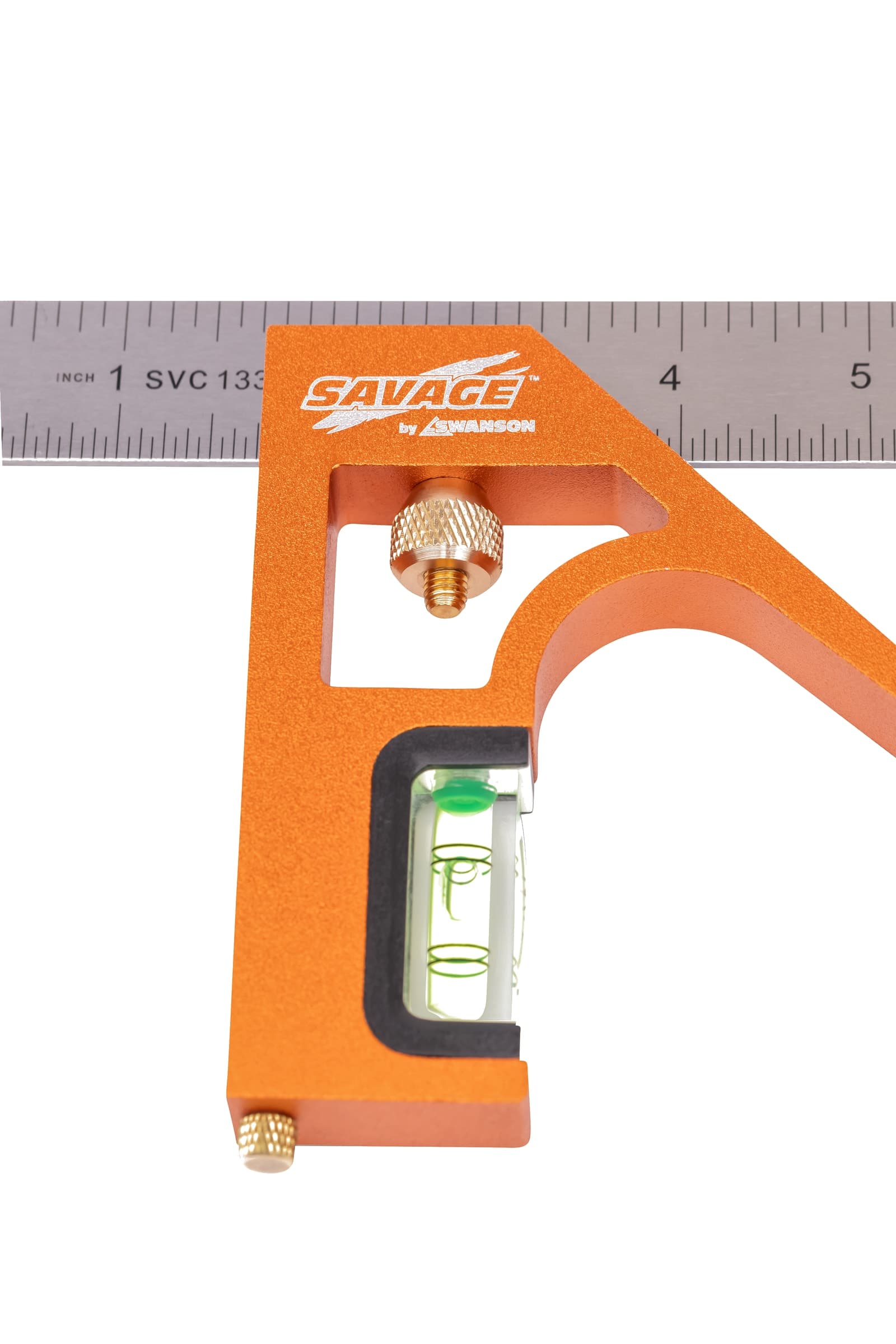 Close-up of the SVC133 head showing the magnified acrylic block vial and brass tightening bolt.
