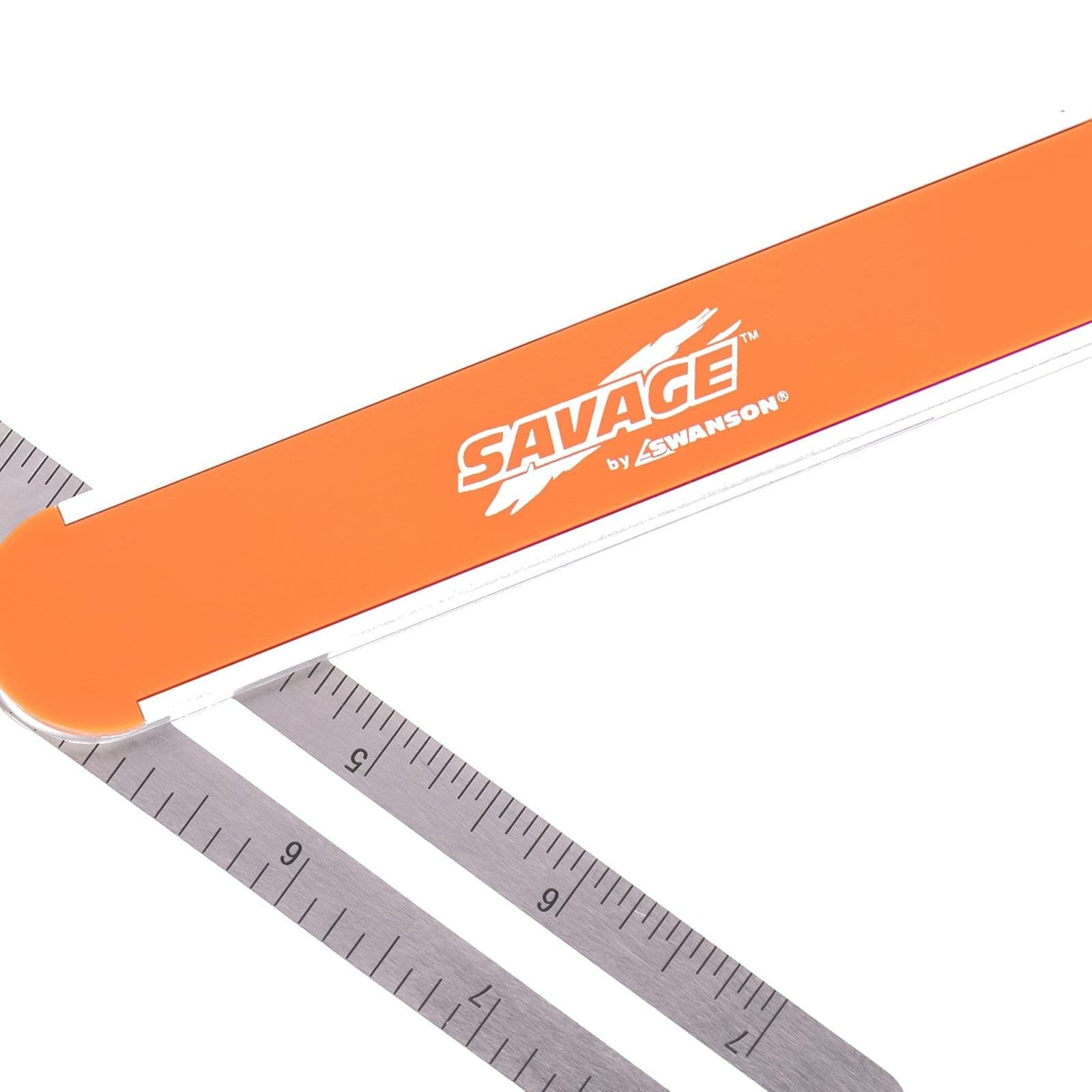 Close-up of the SVV150 lock pivot showing the SAVAGE® branded handle and the etched stainless blade locked off the handle.