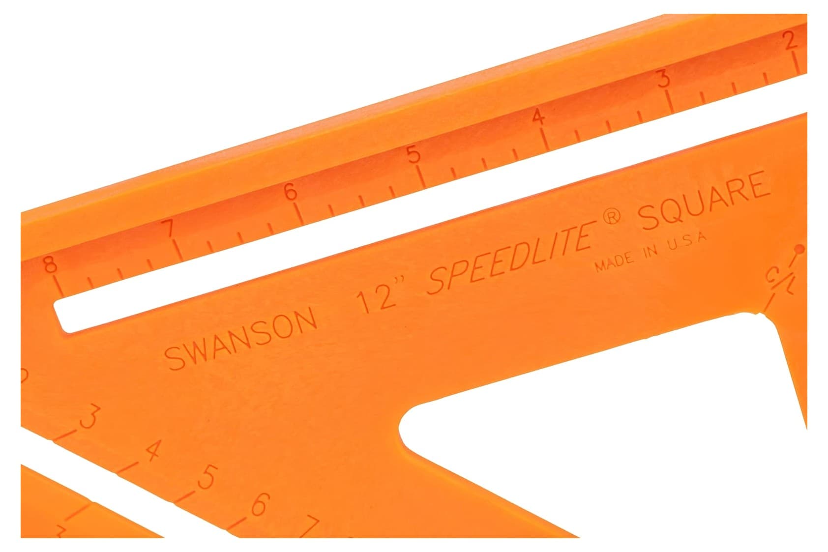 Close-up of the Diamond™ cutout and protractor scale on a Swanson Big 12® Speedlite® Square.