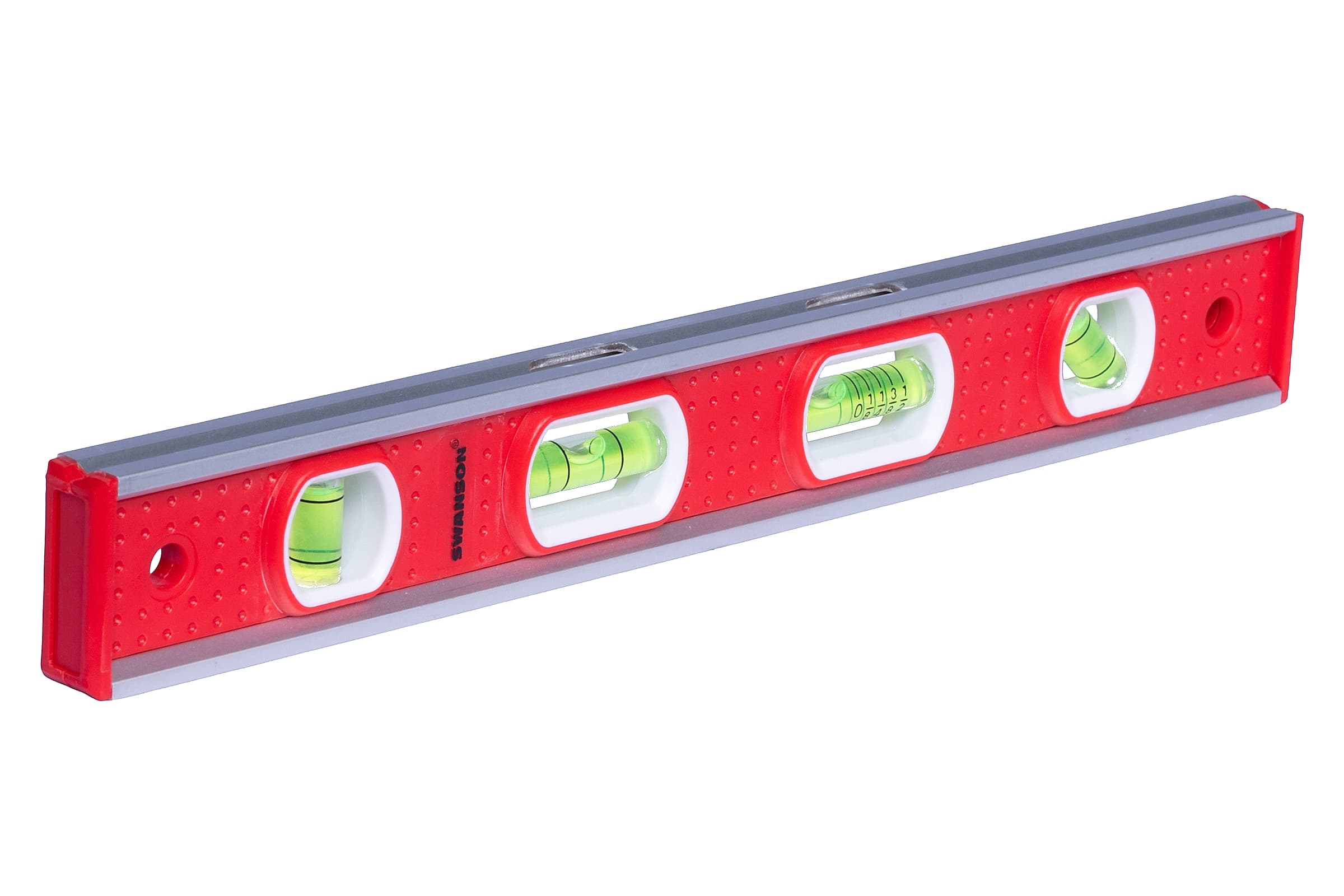 3/4 angle view of the TBL001M Tool Box Level showing the body profile, vial cluster, and Brightview® surrounds.