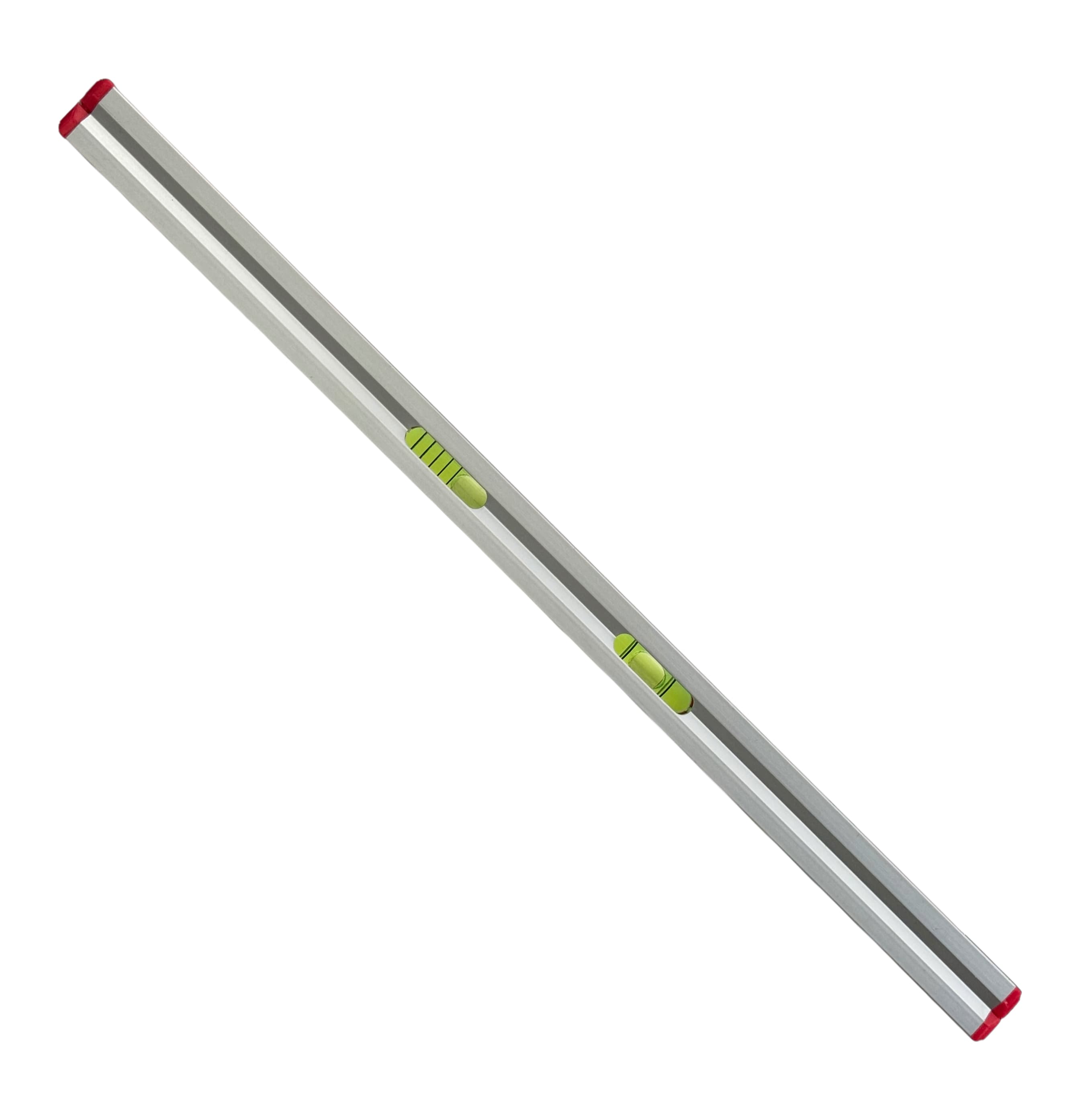 Top-down view of the TBL001M aluminum frame showing the V-grooved edge and top-read windows over the level vials.