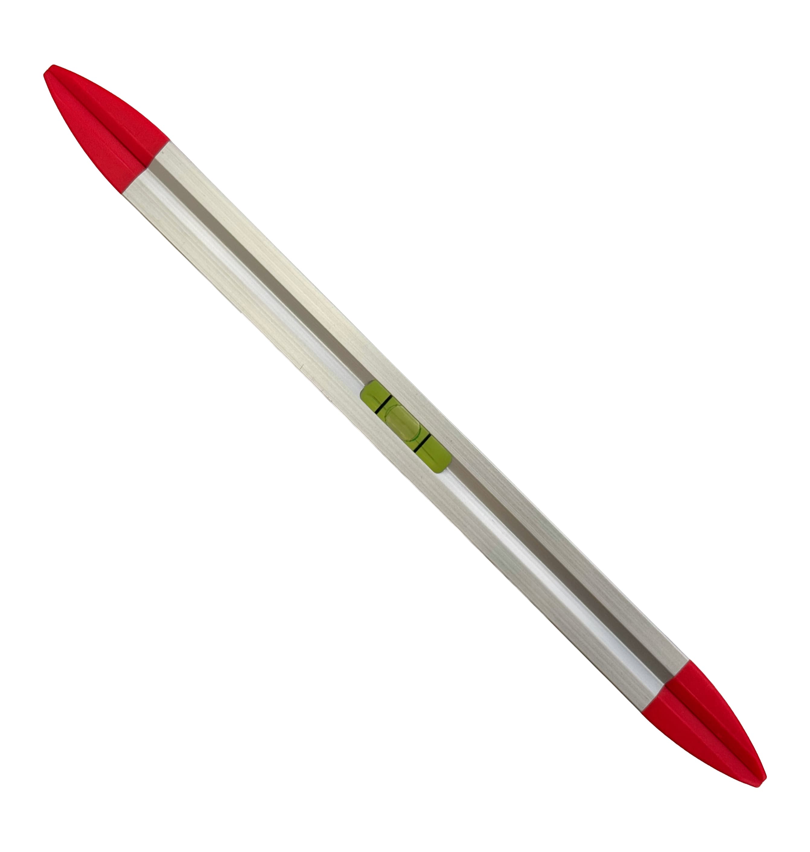 Top-down view of the TL001M showing the aluminum frame profile, red end caps, and the top-read vial in the center.