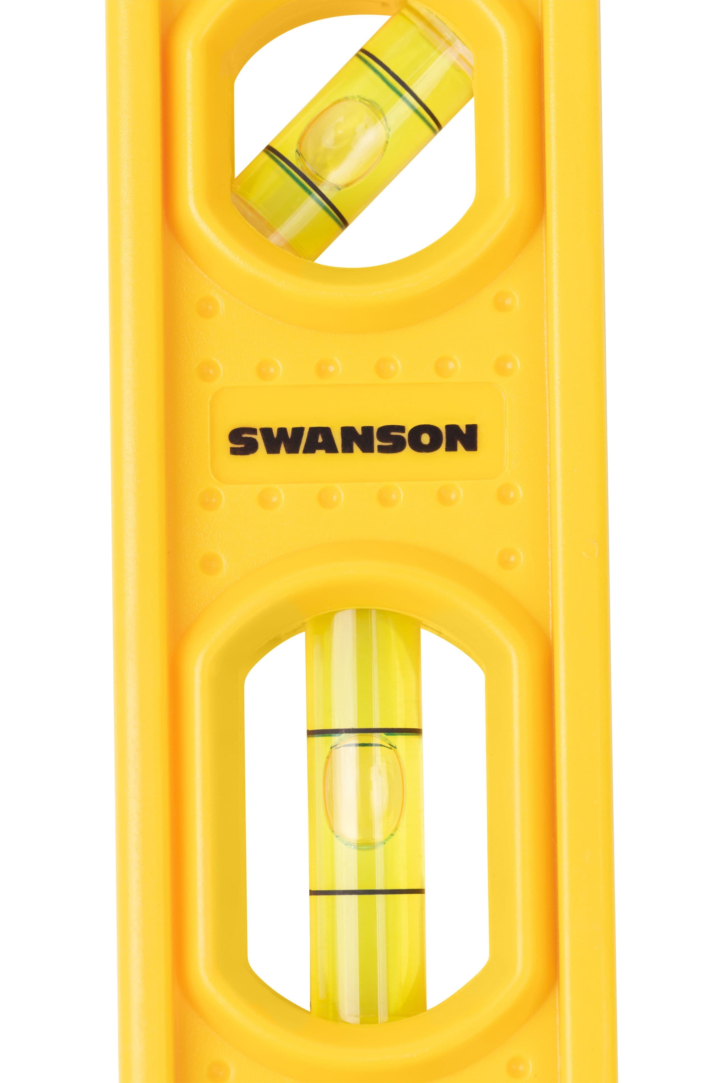 Close-up of the TL011 Speedlite® torpedo level showing the oversized acrylic vials.