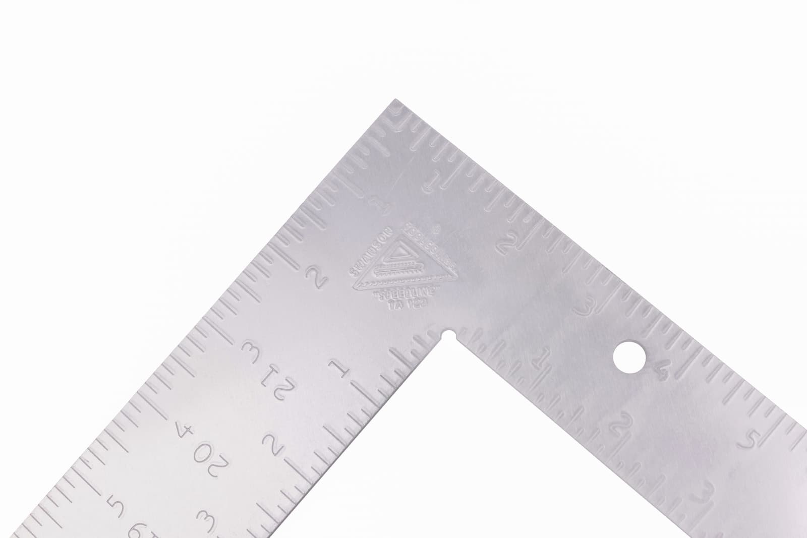 Close-up of the TS157 impressed gradations on the acid-washed steel blade.