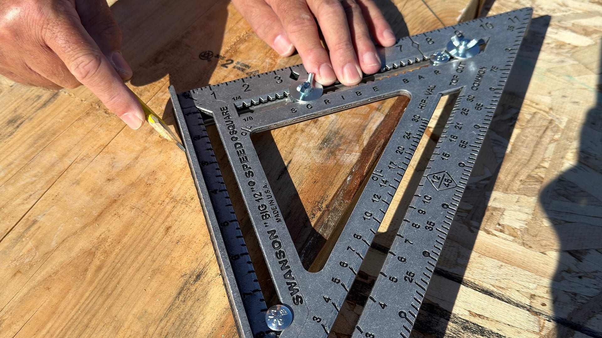 The Swanson Big 12 Speed® Square laid out for layout cuts.
